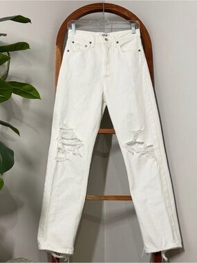 Agolde 24 White Distressed 90s Mid Rise Loose Fit Jeans USA Made